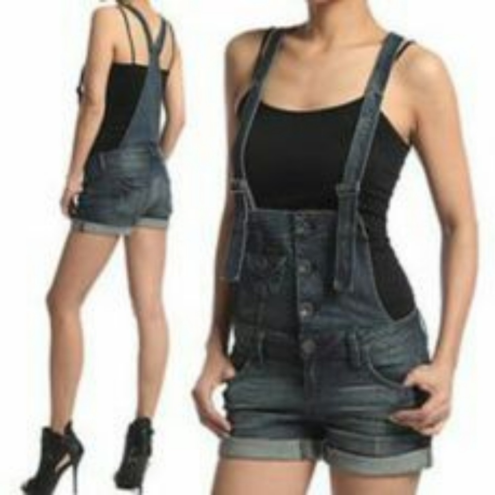 Sneak Peek denim low cut overalls NWOT